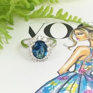 3ct London Blue Topaz AAA CZ Sterling Plated Ring